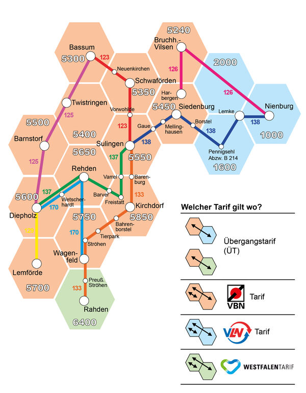 Tarifzonenübersichtskarte Übergangstarif südlicher Landkreis Diepholz