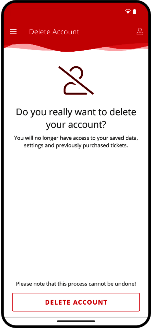 Smartphone shows menu navigation for deleting the account.