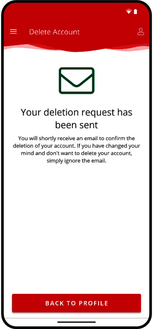 Smartphone shows menu navigation for deleting the account.